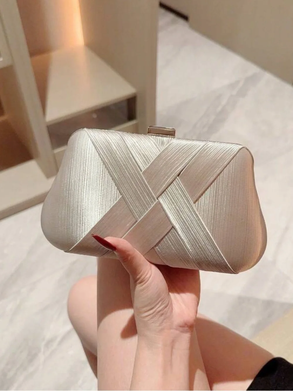 Elegant Silver Satin Clutch Bag by
